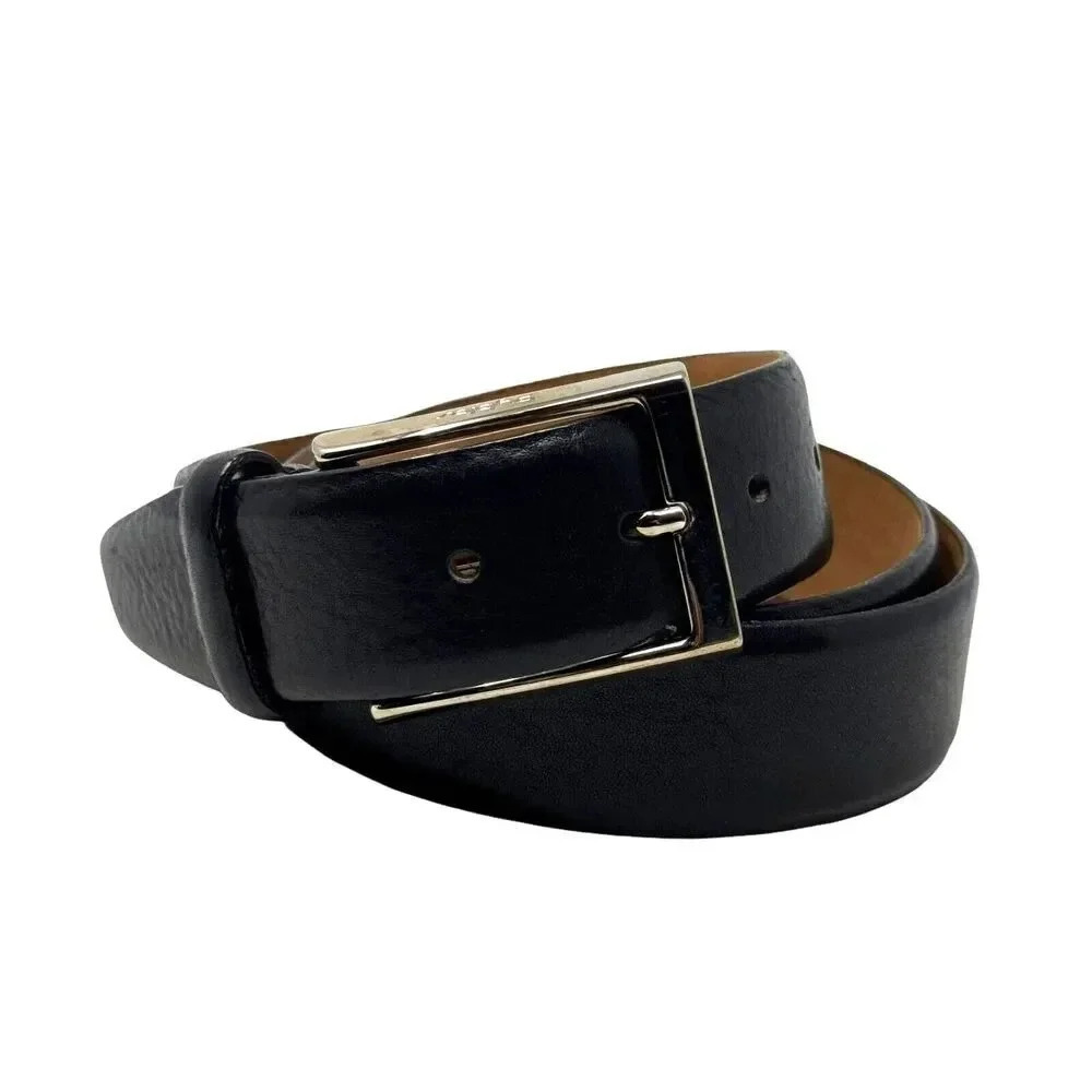 BYBLOS Mens belt Italian Size 58 US size 48 Black leather silver buckle Italy